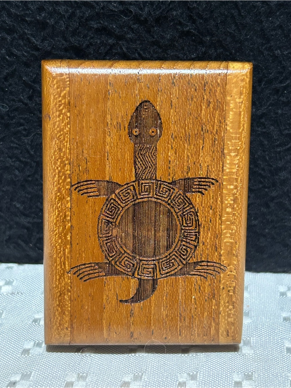 Hand Carved Wooden Turtle Miniature Box with Lid Trinket Box 3 In
